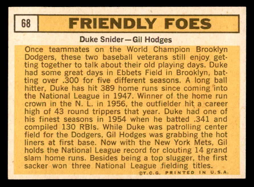 1963 Topps Baseball #068 Duke Snider Gil Hodges EX 540581