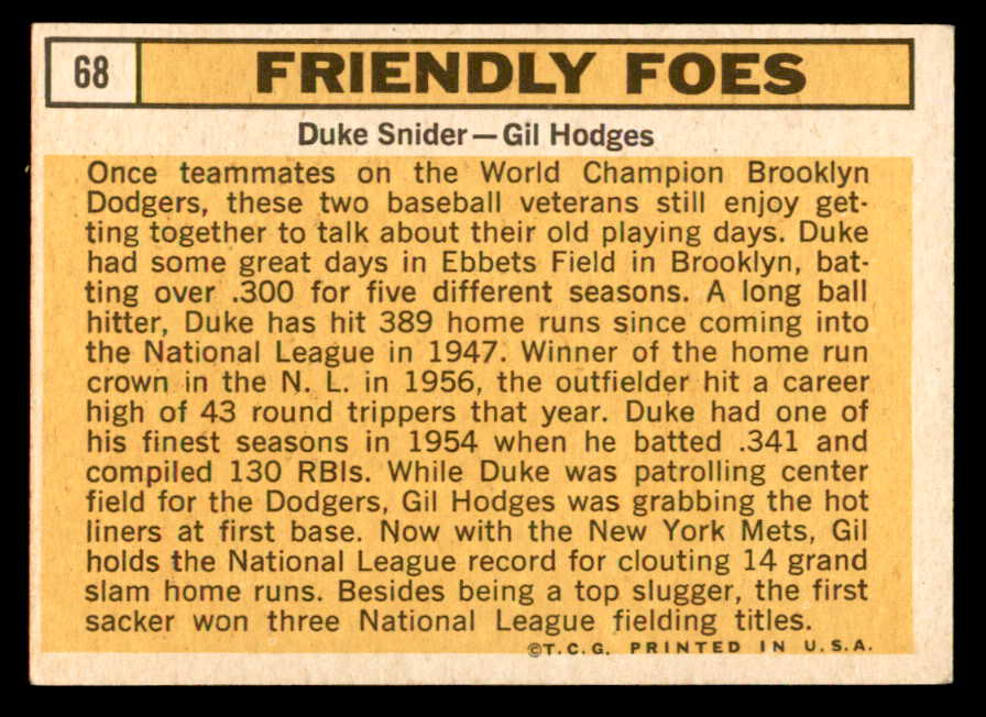 1963 Topps Baseball #068 Duke Snider Gil Hodges EX+/EX-MT 540583
