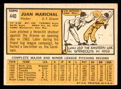 1963 Topps Baseball #440 Juan Marichal Giants EX+/EX-MT 540640