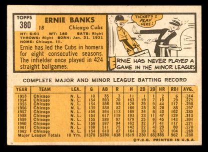 1963 Topps Baseball #380 Ernie Banks Cubs EX 540672