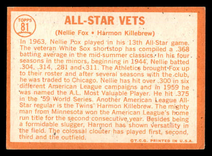 1964 Topps Baseball #081 Harmon Killebrew Nellie Fox VG-EX 540712