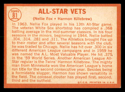 1964 Topps Baseball #081 Harmon Killebrew Nellie Fox EX 540713