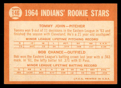 1964 Topps Baseball #146 Tommy John Indians EX 540715