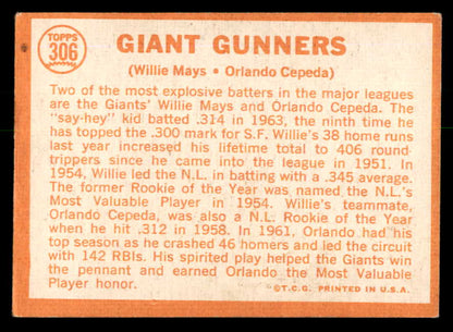 1964 Topps Baseball #306 Willie Mays Orlando Cepeda VG 540716
