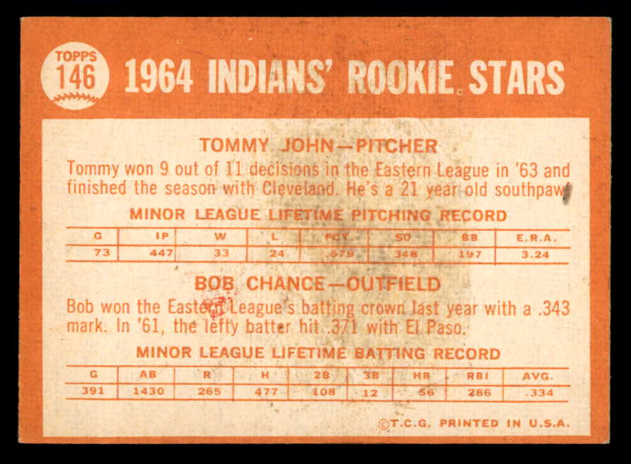 1964 Topps Baseball #146 Tommy John Indians EX-MT 540746