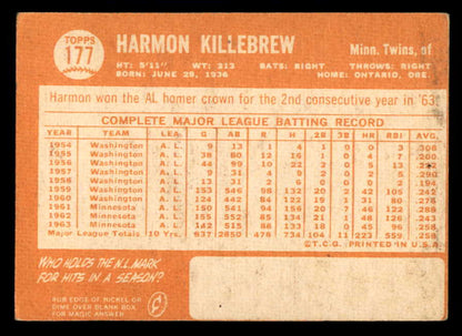 1964 Topps Baseball #177 Harmon Killebrew Twins VG 540753