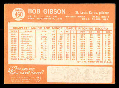 1964 Topps Baseball #460 Bob Gibson Cardinals EX 540756