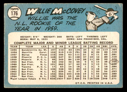 1965 Topps Baseball #176 Willie McCovey Giants VG 540766