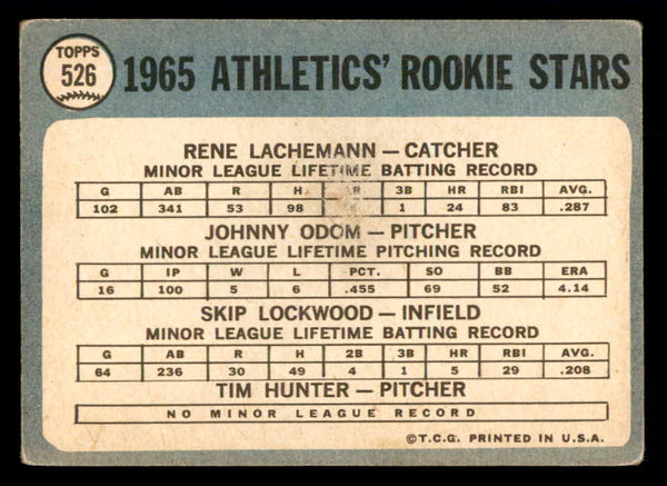 1965 Topps Baseball #526 Catfish Hunter A's VG-EX 540786