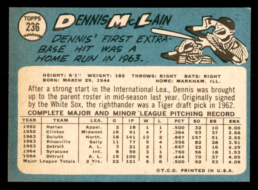 1965 Topps Baseball #236 Denny McLain Tigers EX-MT 540791