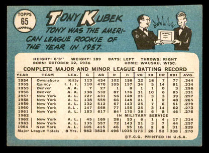 1965 Topps Baseball #065 Tony Kubek Yankees EX-MT 540814