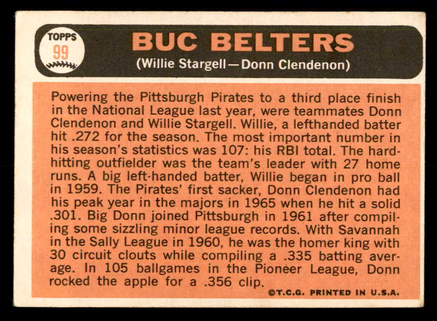 1966 Topps Baseball #099 Willie Stargell Donn Clendenon VG 540853