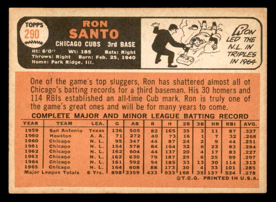 1966 Topps Baseball #290 Ron Santo Cubs EX 540860