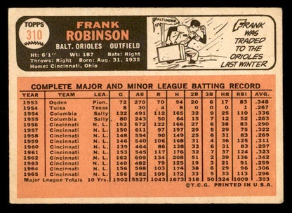 1966 Topps Baseball #310 Frank Robinson Orioles EX 540863