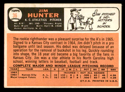 1966 Topps Baseball #036 Catfish Hunter A's VG 540889