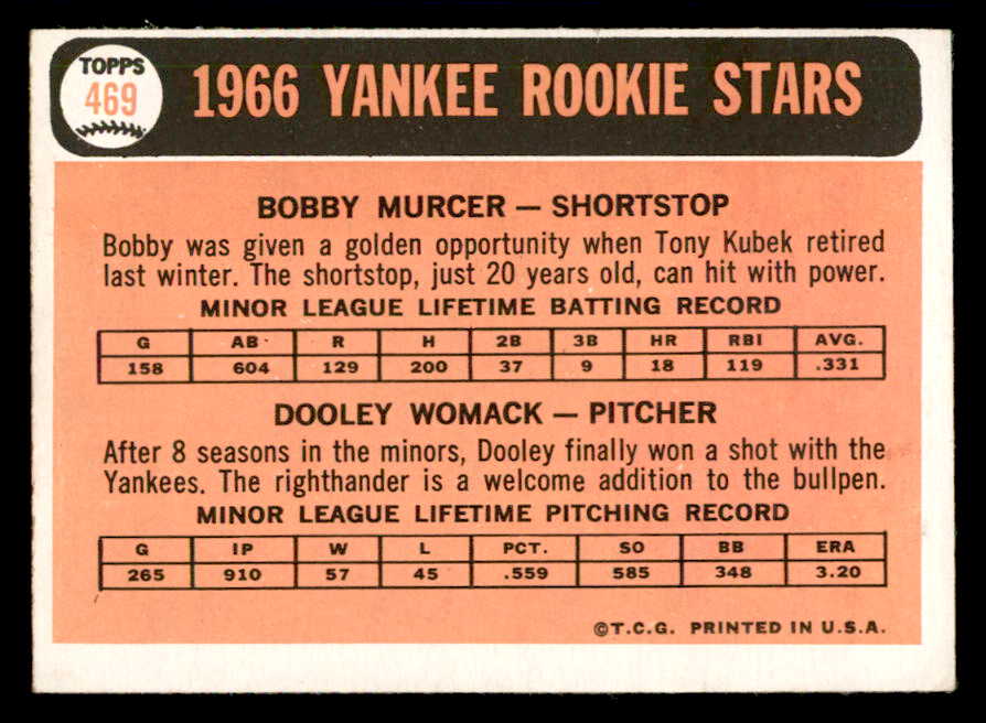 1966 Topps Baseball #469 Bobby Murcer Yankees EX 540912