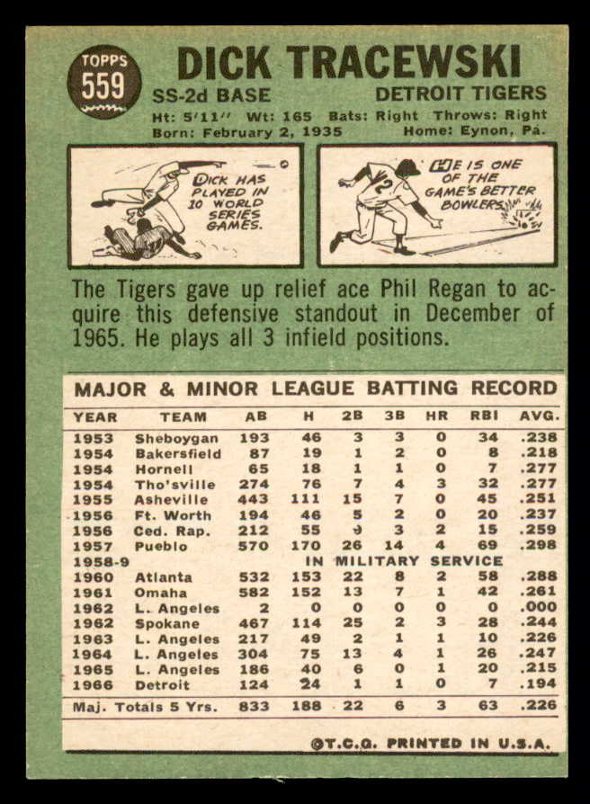 1967 Topps Baseball #559 Dick Tracewski Tigers EX-MT 540941