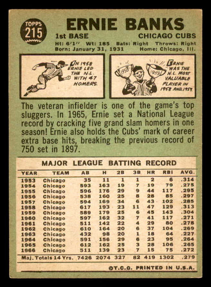 1967 Topps Baseball #215 Ernie Banks Cubs EX+/EX-MT 540984