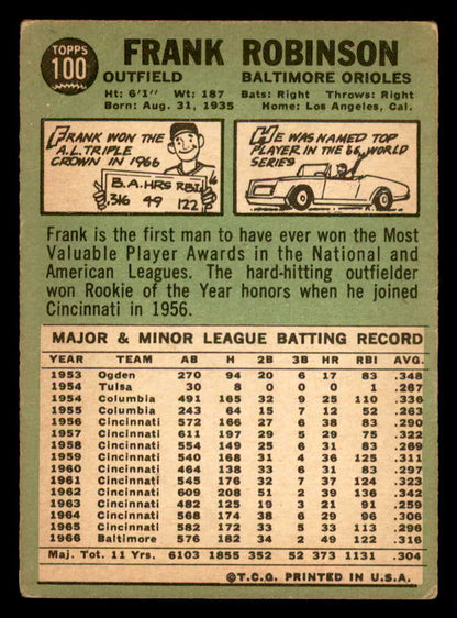 1967 Topps Baseball #100 Frank Robinson Orioles FR-GD 540988