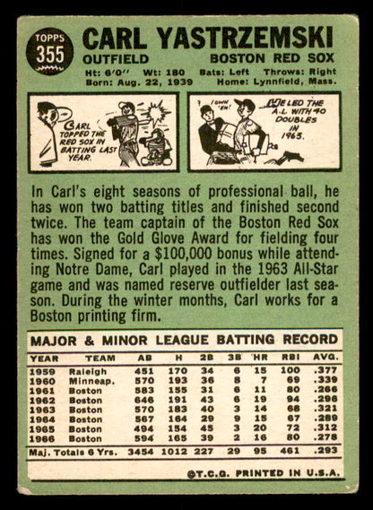 1967 Topps Baseball #355 Carl Yastrzemski Red Sox VG 540991