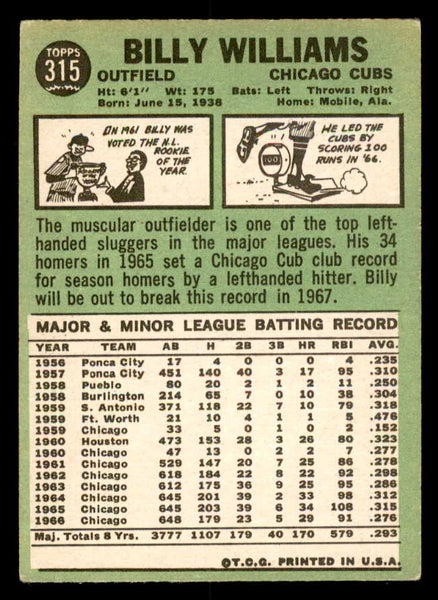 1967 Topps Baseball #315 Billy Williams Cubs EX+/EX-MT 540996