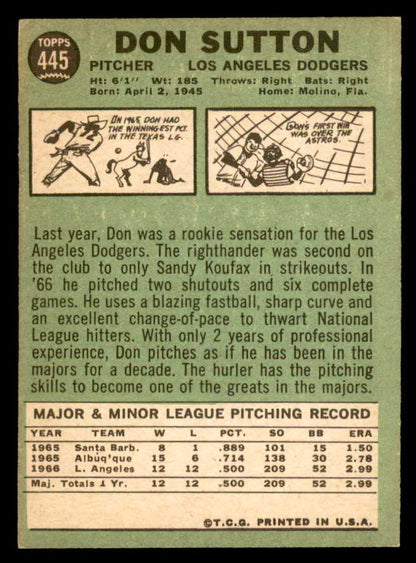 1967 Topps Baseball #445 Don Sutton Dodgers EX 540998