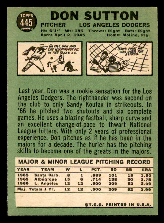 1967 Topps Baseball #445 Don Sutton Dodgers EX-MT 540999