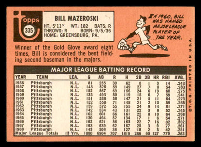 1969 Topps Baseball #335 Bill Mazeroski Pirates EX+/EX-MT 541130