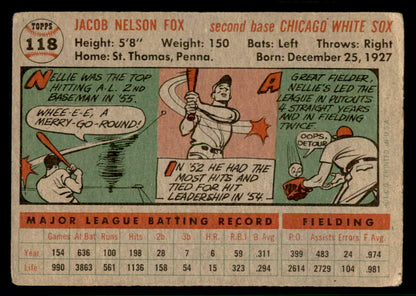 1956 Topps Baseball #118 Nellie Fox White Sox VG Gray 541193