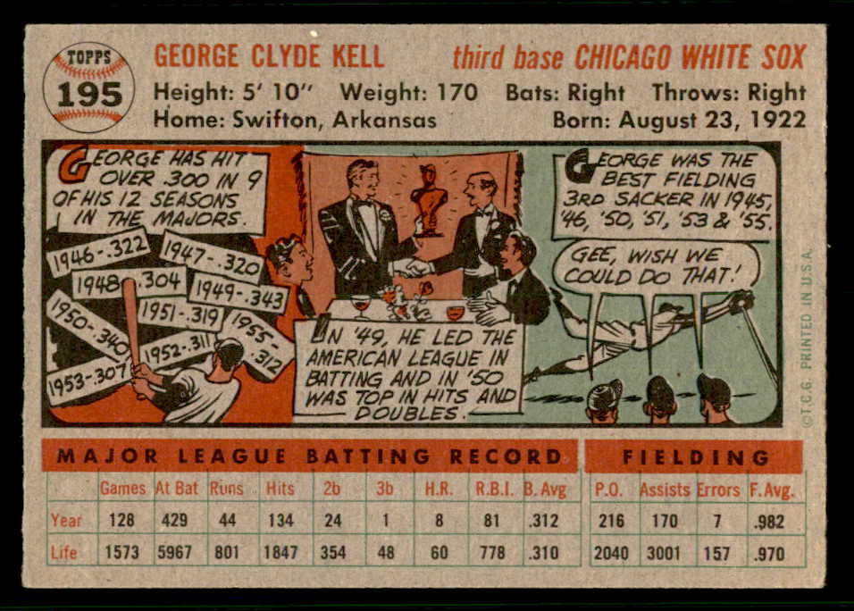 1956 Topps Baseball #195 George Kell White Sox EX-MT 541204