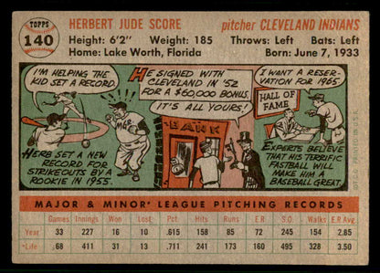 1956 Topps Baseball #140 Herb Score Indians VG Gray 541212