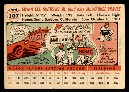 1956 Topps Baseball #107 Eddie Mathews Braves VG White 541231