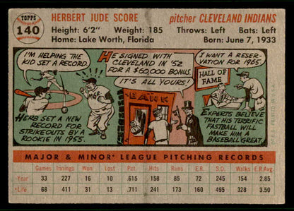 1956 Topps Baseball #140 Herb Score Indians VG-EX Gray 541238