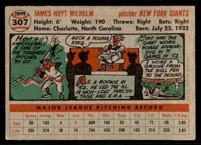 1956 Topps Baseball #307 Hoyt Wilhelm Giants EX 541251