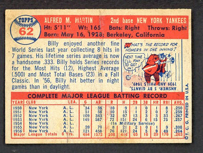1957 Topps Baseball #062 Billy Martin Yankees VG-EX 541266