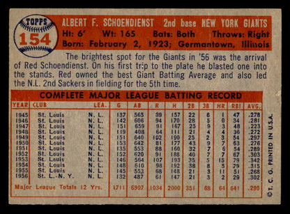 1957 Topps Baseball #154 Red Schoendienst Giants VG-EX 541268