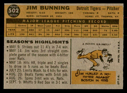 1960 Topps Baseball #502 Jim Bunning Tigers EX 541288