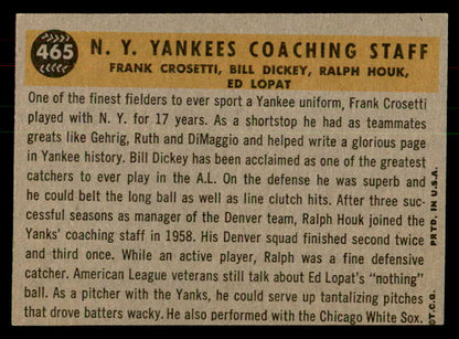 1960 Topps Baseball #465 Bill Dickey Yankees VG-EX 541293