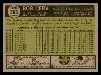 1961 Topps Baseball #563 Bob Cerv Yankees EX 541296