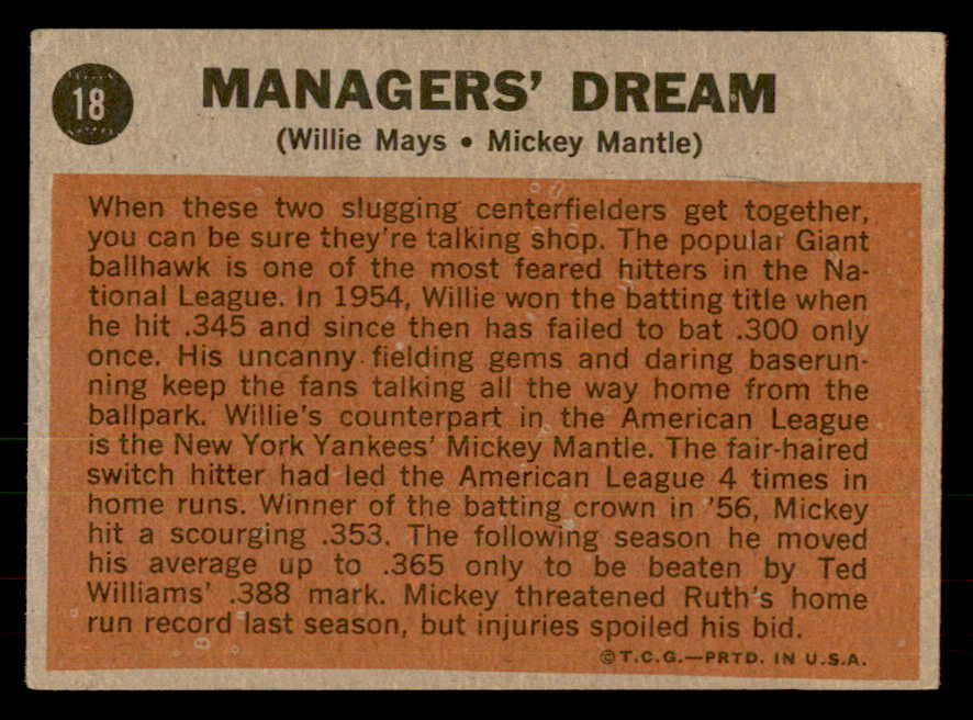 1962 Topps Baseball #018 Mickey Mantle Willie Mays EX+/EX-MT 541304