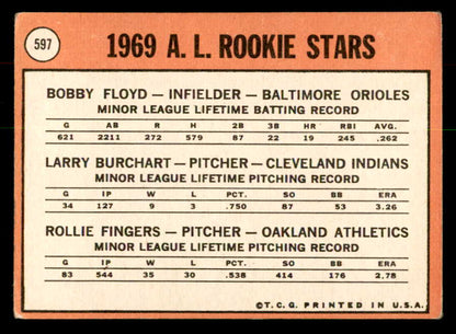 1969 Topps Baseball #597 Rollie Fingers A's EX 541371
