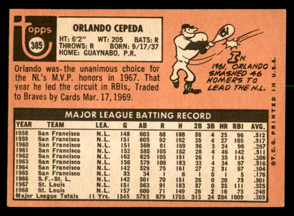 1969 Topps Baseball #385 Orlando Cepeda Braves EX+/EX-MT 541381