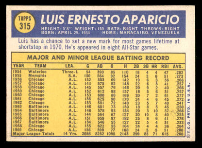 1970 Topps Baseball #315 Luis Aparicio White Sox EX-MT 541402