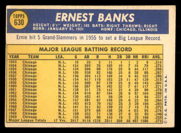 1970 Topps Baseball #630 Ernie Banks Cubs EX 541403