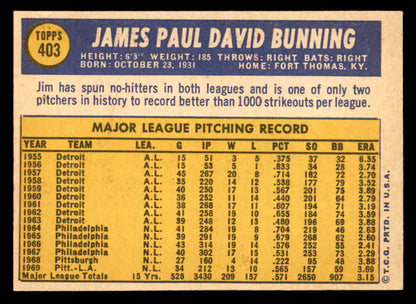 1970 Topps Baseball #403 Jim Bunning Phillies EX-MT 541406