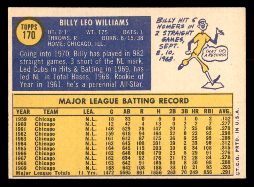 1970 Topps Baseball #170 Billy Williams Cubs EX-MT 541409
