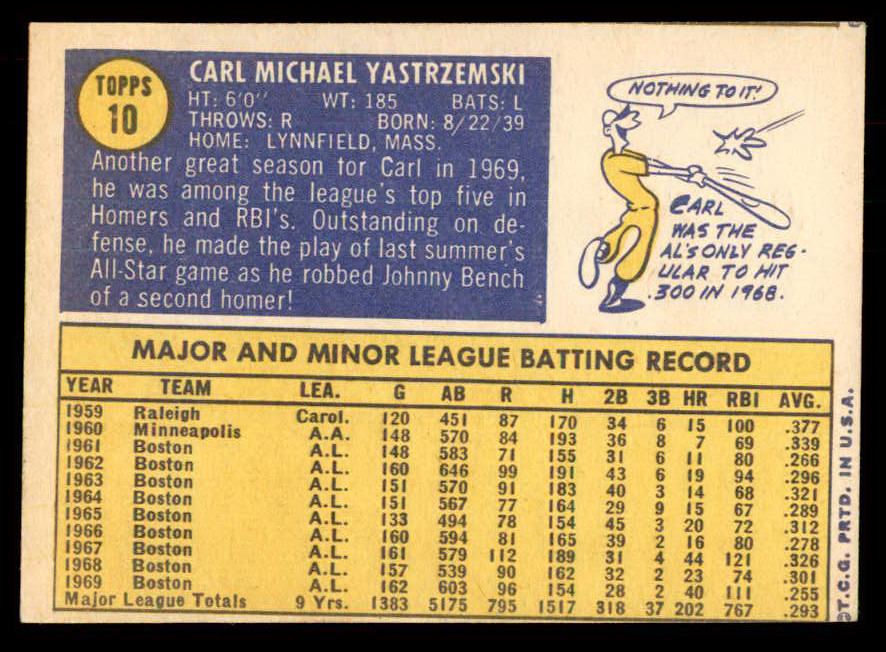 1970 Topps Baseball #010 Carl Yastrzemski Red Sox EX+/EX-MT 541413