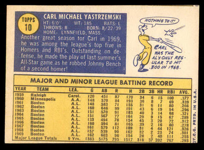 1970 Topps Baseball #010 Carl Yastrzemski Red Sox EX+/EX-MT 541413