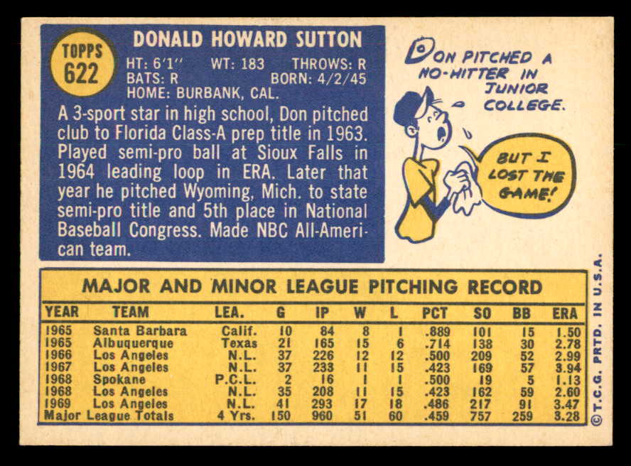1970 Topps Baseball #622 Don Sutton Dodgers EX+/EX-MT 541422