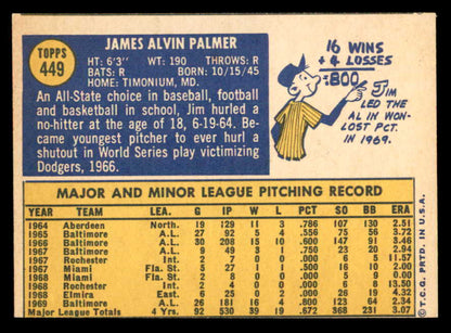 1970 Topps Baseball #449 Jim Palmer Orioles EX 541424